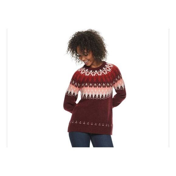 Sonoma womens Sz S dark red Fairisle Christmas sweater the super soft sweater - Picture 2 of 7